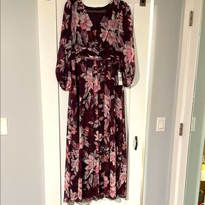 Floral Maxi Dress in Burgundy and Pink